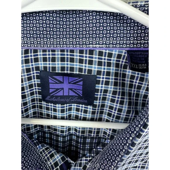 Michelsons of London Shirt Men's Regular Fit Blue Plaid Cuff Dress Shirt XXL New